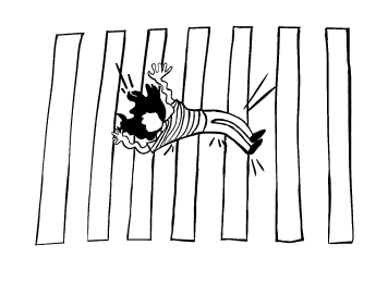 Line drawing of a pedestrian hit by a car on a zebra crossing